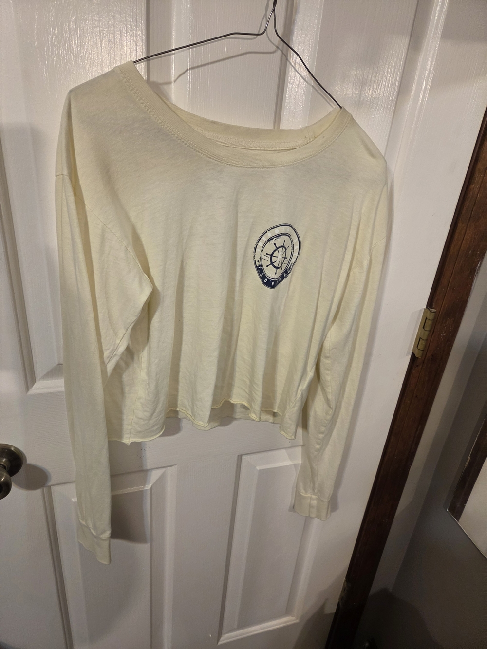 Body Glove Pale Yellow Long Sleeve Crop Top with Navy Logo